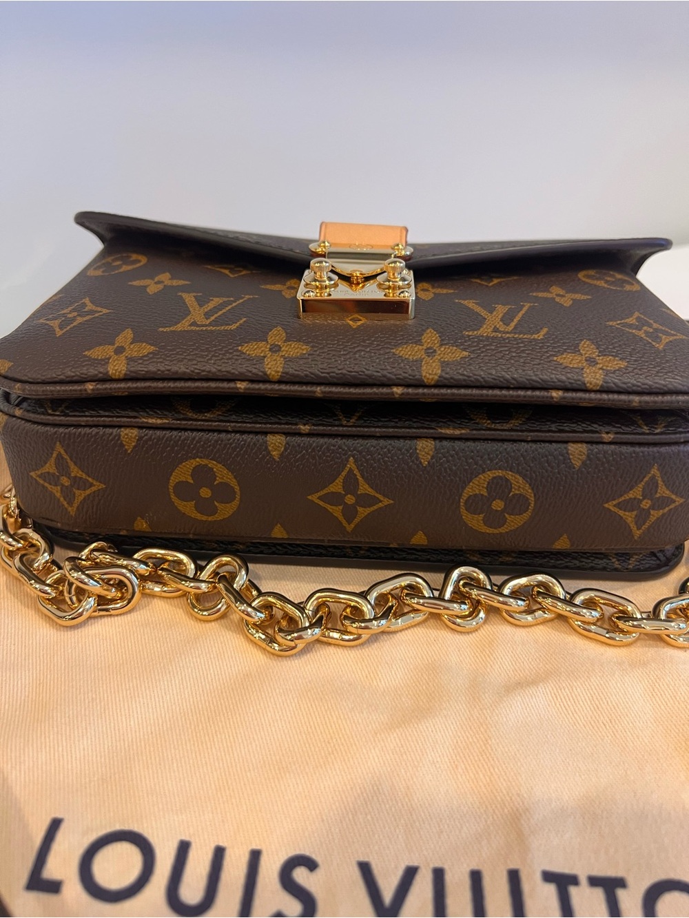 Louis Vuitton Brown Monogram Canvas Crossbody with Gold Chain - Picture 4 of 16